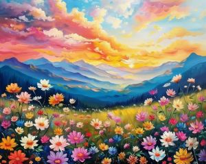 Kayou | Painting By Numbers Fields of Flowers in The Sunset Art and Culture Digital Painting Handmade Adult Childrens Gifts Wall Decor