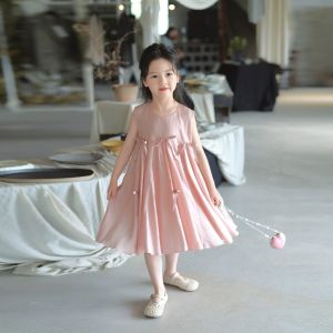 Sweet Princess Style Silk Dress for Girls with Butterfly Knot Summer New Arrival Childrens Clothing Vest Style Baby Girl Skirt