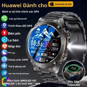 Đồng Hồ Thông Minh GPS 2025 Màn Hình Ultra HD 1.43 Inch Chống Nước 5ATM Tích Hợp La Bàn Đo Độ Cao Áp Suất Khí Quyển Pin 730mAh Dây Đeo Thép Không Gỉ