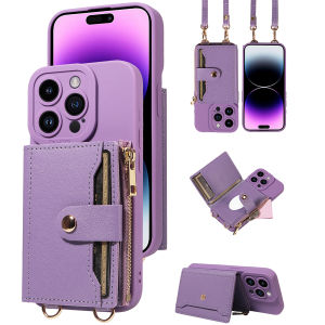 Faux Leather Phone Case for IPhone16promax15 14 13 12 11Plus Mini 7 8plus XSMAX XR Crossbody Anti-drop with Mirror Wallet Cover