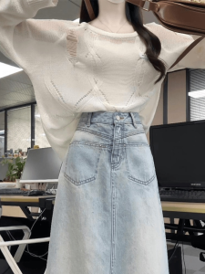 2025 New Korean Design Hollow out Knitwear Loose Long Sleeve Womens Versatile Top Breathable Lightweight Summer Fashion