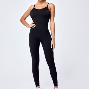 ชุดโยคะแบบสวมใส่แบบหนึ่งชิ้นสำหรับผู้หญิงพร้อมแผ่นรองหน้าอก ผ้าไนลอนยางยืด ทรงเข้ารูป ชุดออกกำลังกายแบบสวมใส่สบาย