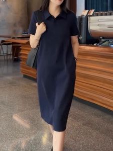 Large Size Straight Dress Polo Collar Casual Styling T-Shirt Dress