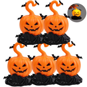 5Pcs Halloween Compact Halloween LED Table Lamp Button Battery Operated Orange Glow for Mantle Shelf Patio Spooky Decor Supply