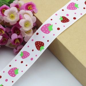 5Meters/lot 25mm Grosgrain Ribbon Handmade Strawberry Printed Cotton Ribbons for Wedding Christmas Decoration DIY Sewing Fabric