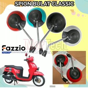 Kaca Spion Standar Classic Bulat Motor Fazzio New / Mio Lama / Fino 110-125 / Soul GT 125 / Grand Filano / Scoopy Fi ESP New LED / Genio / Beat / Scoopy 2017-2021 Tangkai Chrome Model Ori Montegi Kaca Datar Drat Honda & Yamaha