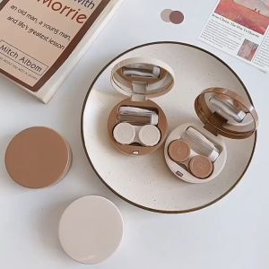Contact Lens Case Round Simple Beautiful Pupil Care Box Contact Lens Storage Box with Mirror & Remover Tool Contact Lens Container Soak Storage Kit
