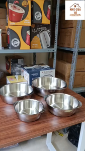 Nồi lười đa năng kiêm tô nồi tai gấu kèm nắp inox làm âu ướp đồ ănchảo xào nồi lẩu nấu mì chất liệu inox 18/10 ckm