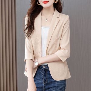 Short Sleeveless Womens Blazer Jacket Light Weight Summer Pink Color Commute Style Slim Fit Design Button Pattern Pure Solid