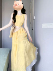 Beach Vacation Style Dopaamine Beautiful Mini Dress French Unique Super Cute Waist Cinched Dress Summer New Arrival Cotton High Waist Midi Dress