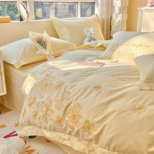 Luxurious 120-Thread Count Cotton Bedding Set Princess Style Floral Print Quilt Cover Sheet Bedding Four-Piece Set for Girls