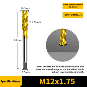 Titanium Plated 6542 Spiral Flute Machine Tap M2-M24 Enhanced Chip Removal for Copper Aluminum Alloy Processing