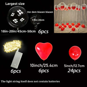 Led Luminous Light String (Excluding Battery) Transparent Wave Balloon Red Heart-Shaped Latex Balloon Luminous Party Decoration