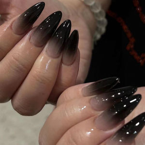 24Pcs Almond Y2k Fake Nail with 3D Silver Butterfly Rhinestone Design Long Round Head Press on Nails Purple Wearable False Nails