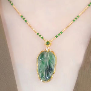 Retro Bamboo Jade Necklace Original Lady Charm Sun Totem Jade Pendant