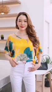 FS151 เสื้อผ้าแฟชั่นผู้หญิง เสื้อคอกลม แขนสั้น ผ้าสปันไม่ต้องรีด ลายดอกไม้ อก 50 นิ้ว ผ้านิ่มใสสบายมาก สาวอวบใส่ได้