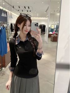 Áo Sơ Mi Cổ Polo Dài Tay Kẻ Caro Mùa Xuân 2025 Cho Nữ Phong Cách Đại Học Thanh Lịch Áo Sơ Mi Lót Hai Mảnh Thường Ngày