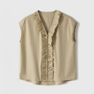 Niche Elegant Wood Ear Detail Comfort Cotton Sleeveless Top