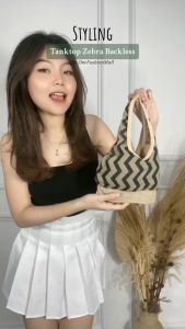 ONEFASHIONMALL Tank Top Crop Top Zebra Halter V-Neck Tali Leher Backless Atasan Tanktop Bra Olahraga Wanita BR162