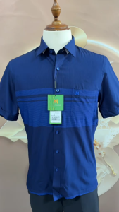 Sơ Mi Sọc Tay Ngắn Màu Navy - Xanh Dương Form Tailor Fit Chống Nhăn Lai Ngang - Áo Nam Khatoco