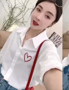 SJM KEMEJA BORDIR LOVE SIMPLE KOREA STYLE OVERSIZED WARNA BIRU PUTIH KATUB POPLIN LENGAN PANJANG 8299