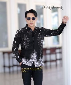 MAHARDIKA hitam kemeja batik pria lengan panjang/kemeja hitam pria katun formal dan kasual kerja kondangan