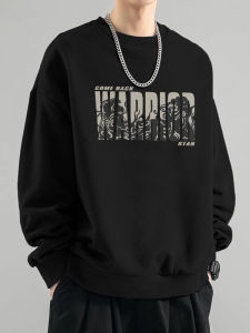 เสื้อฮู้ดคอกลมทรงหลวมพิมพ์ลายแฟชั่นสำหรับผู้ชาย ผ้าฝ้ายแท้หนา เสื้อสเวตเตอร์ฤดูใบไม้ร่วง/ฤดูหนาว ทรงหลวม เสื้อผ้าทำงาน ทรงหลวม