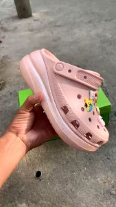 Dép sục Crocs Mega Crush Classic Clog đế cao 7cm tôn dáng sục siêu bền thoáng khí đi mưa màu hồng  Tặng 10 sticker 3D-Richsg