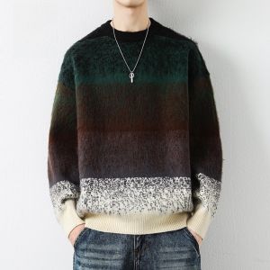 ROMON | เสื้อสเวตเตอร์คอตั้งทรงหลวมสำหรับผู้ชาย ทรงหลวม แขนยาว ทรงหลวม แฟชั่นฤดูใบไม้ร่วง ฤดูหนาว ลำลอง สีสันสดใส หนา ถัก