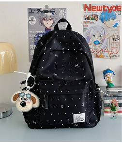 Large Capacity Polka Dot Butterfly Knot School Bag for Girls Primary And Middle School Students Double Shoulder Backpack