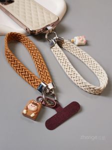 Fashionable Womens Short Mobile Phone Lanyard Double Splice Tail Twisted Wrist Rope Hanging Chain Outdoor Travel Anti-Loss