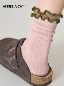 Ladies Pure Cotton Mid-Calf Socks Autumn Winter Trendy Japanese Style Chunky Socks for Small Leather Shoes