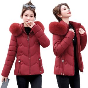 LUQUTCR New Warm Jacket with Detachable Fur Hat Autumn and Winter Thick Cotton Coat Long Sleeved Cotton Coat Parker Cotton Coat