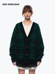 ANN ANDELMAN | Plaid Thick Wool Winter Loose V-neck Cardigan