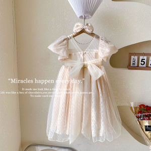 ชุดเดรสผู้หญิงสไตล์เจ้าหญิง แขนสั้น กระโปรงทรงเอ ช่วงฤดูร้อน 2023 ชุดราตรีปักลายโบว์ผูกคอ ชุดเดรสผู้หญิงสุดเก๋