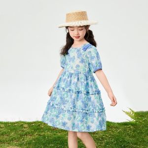 ชุดเดรสลายดอกไม้ฤดูร้อนสำหรับเด็กผู้หญิงเด็กน้อย3-16ปีชุดแขนสั้นเจ้าหญิงชุดสำหรับเด็กผู้หญิง7ถึง8ปี