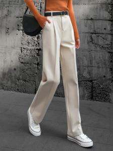 LD | Womens Tweed Trousers High Waist Straight Narrow Fall Winter