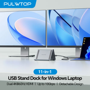 PULWTOP USB C Docking Station with 2 HDMI 4K USB-C/A 10Gbps  USB-A 5Gbps RJ45 PD for Surface Pro 11/10/9/8/Dell/HP/Lenovo