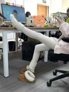 Gray Striped Thickened Fleece Womens Leggings High Waist Long Pants Casual High Waist Leggings plus Size No Sliding down