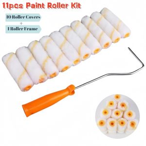11pcs Paint Roller Kit4 inch Paint Roller with 10 Covers&Paint Roller Frame Small Paint Roller Mini Rollers Wall Painting Tool