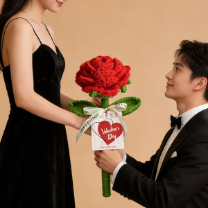 QIWEILANG | Red Large Realistic Rose Knitted Flower Bouquet