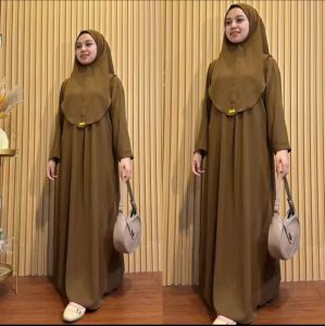(FREE HIJAB ) SETELAN ABAYA POLOS CRINKLE BUSUI JUMBO || HOME DRESS SET ABAYA