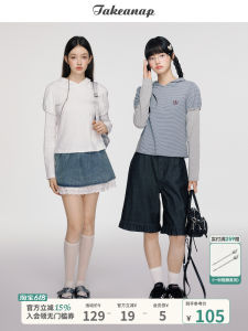 Takeanap Naptime Bubble Sleeve เสื้อฮู้ด หลวม Layering Feel เสื้อสเว็ตเชิ้ต ผู้หญิง ฤดูใบไม้ผลิ ฤดูใบไม้ร่วง ผ้าฝ้าย แขนยาวสีทึบ