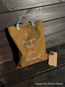 Original Design Maillard Easiest for Match Casual One-Shoulder Canvas Bag Brown Artsy Fashion Student Zip Shopping Bag Large