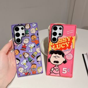 Blingbling Shockproof Cute Cartoon Woodstock Linus Snoopy Phone Case for Samsung S25Ultra S23Ultra S22Ultra S24Ultra Lucy Phone Shell for Galaxy S25Plus S23Plus S22Plus S24Plus CharlieSnoopy Phone Cover for S25 S24 S23