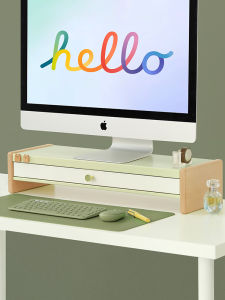 Simple Design MOZI Desktop Solid Wood Storage Rack Drawer Computer Monitor Stand Riser Office Supplies Macaron Color Customizable