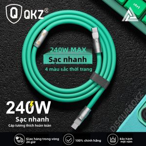 QKZ 240W Cáp Sạc Siêu Nhanh Type C PD Flash Charge USBC Cho Máy Tính Bảng Samsung iPhone 16/15 Pro Xiaomi - Đồng Bộ Dữ Liệu Silicon Lỏng