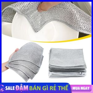 Khăn Lau Chén Dĩa Vải Lưới Bằng Dây Thép Kim Loại Đa Năng -Miếng Lưới Thép Làm Sạch Ma Thuật Khăn Lau Bếp Vòi Nước Bồn Rửa Chén Khăn Lau Hai Lớp Chống Dính Dầu Loại Bỏ Rỉ Sét Thông - Khăn Lau Đa Năng