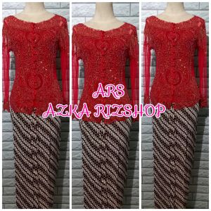 set kebaya pesta merah + longtorso dan tok lereng