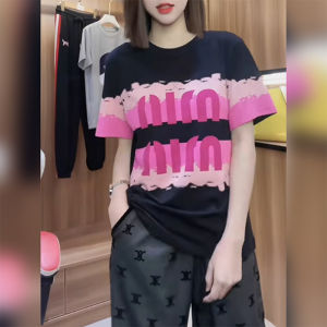 BINKAFENNY | Plus Size Letter Print Short Sleeve T-Shirt Womens Fashion Summer Loose Slimming Top Korean Style Straight Cut Basic Crew Neck